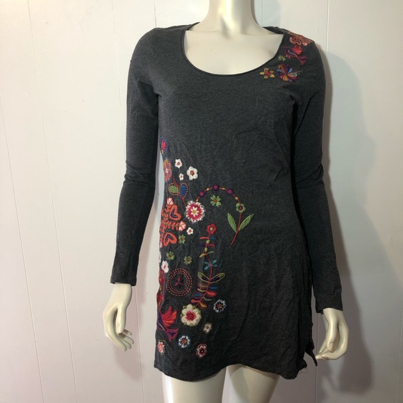 Johnny Was Tops - Johnny was grey embroidered long sleeve